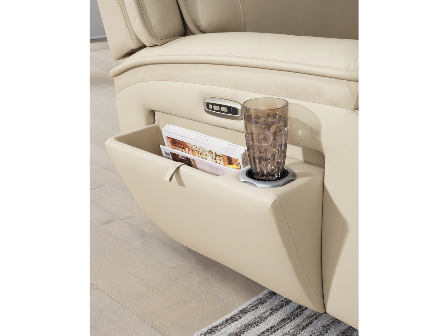 Double Deal 6-Piece Dual Power Leather Reclining Modular Sectional with Console - Almond