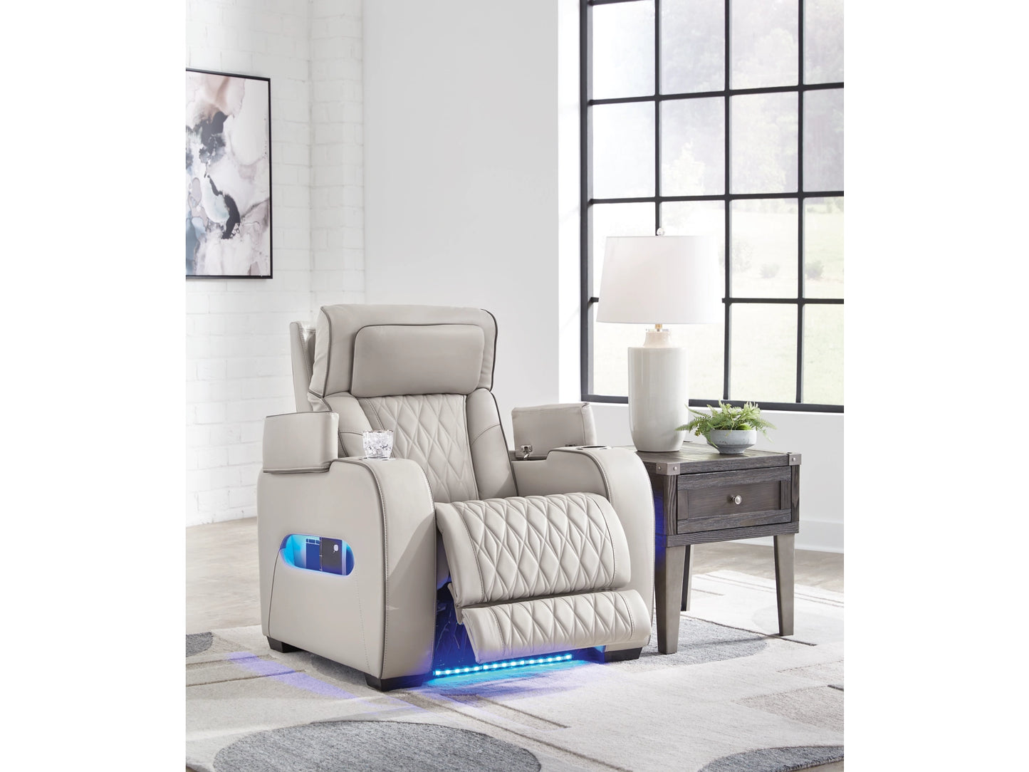 Broadmoor Dual Power Leather Recliner - Gray