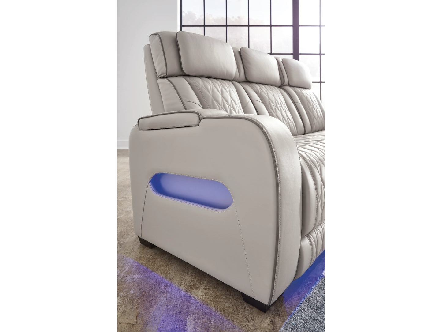 Broadmoor Triple Power Leather Reclining Sofa and Loveseat  - Gray