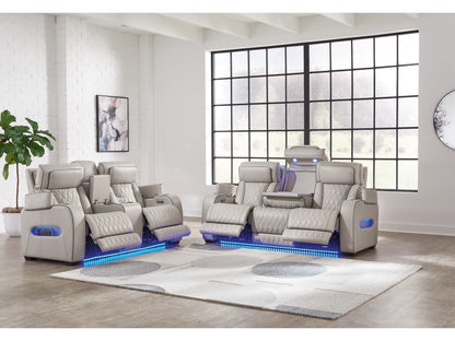 Broadmoor Triple Power Leather Reclining Sofa and Loveseat  - Gray