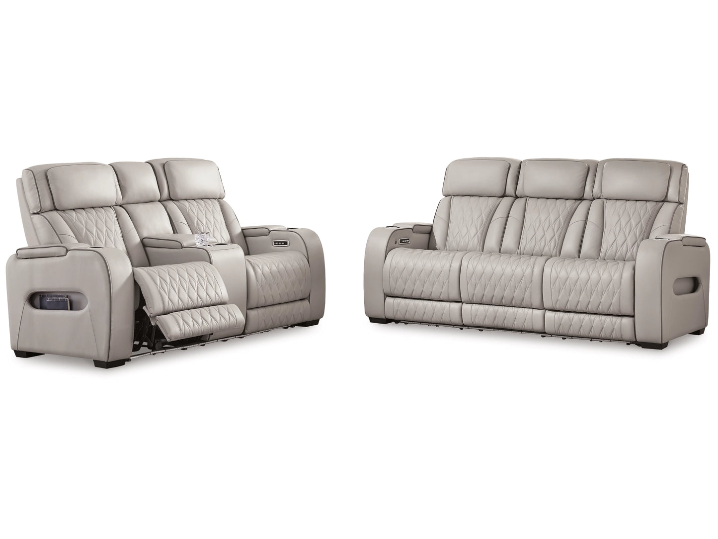 Broadmoor Triple Power Leather Reclining Sofa and Loveseat  - Gray