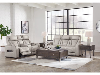 Broadmoor Triple Power Leather Reclining Sofa and Loveseat  - Gray