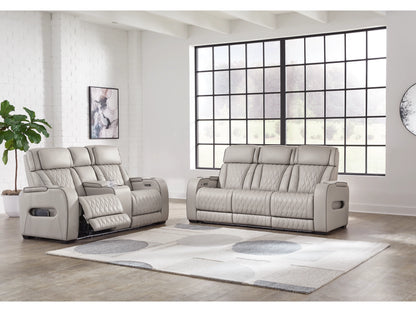 Broadmoor Triple Power Leather Reclining Sofa and Loveseat  - Gray