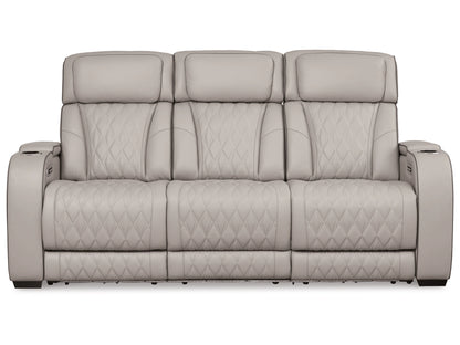 Broadmoor Dual Power Leather Reclining Sofa - Gray