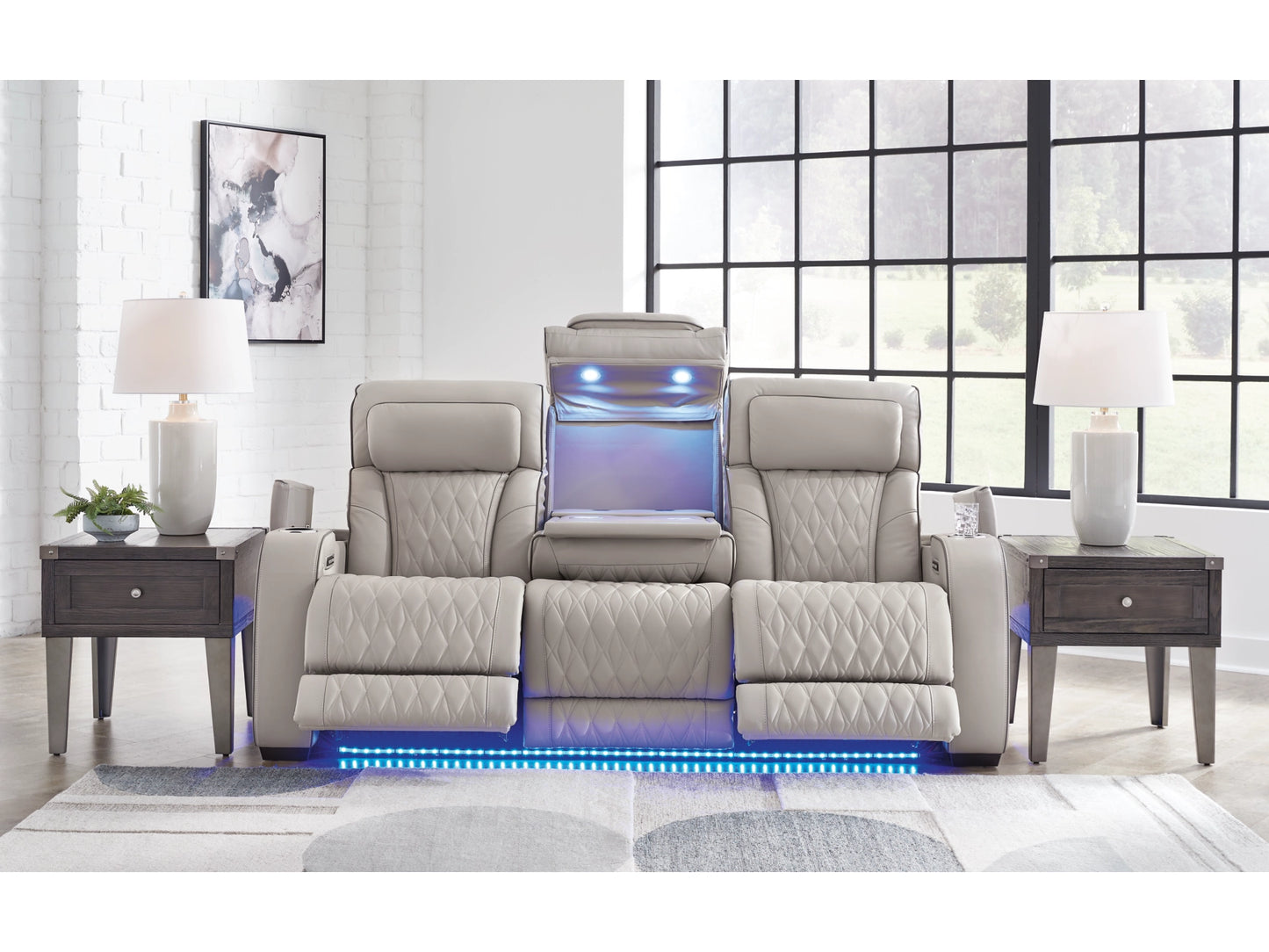 Broadmoor Dual Power Leather Reclining Sofa - Gray