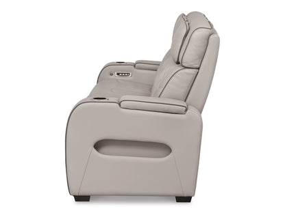 Broadmoor Dual Power Leather Reclining Sofa - Gray