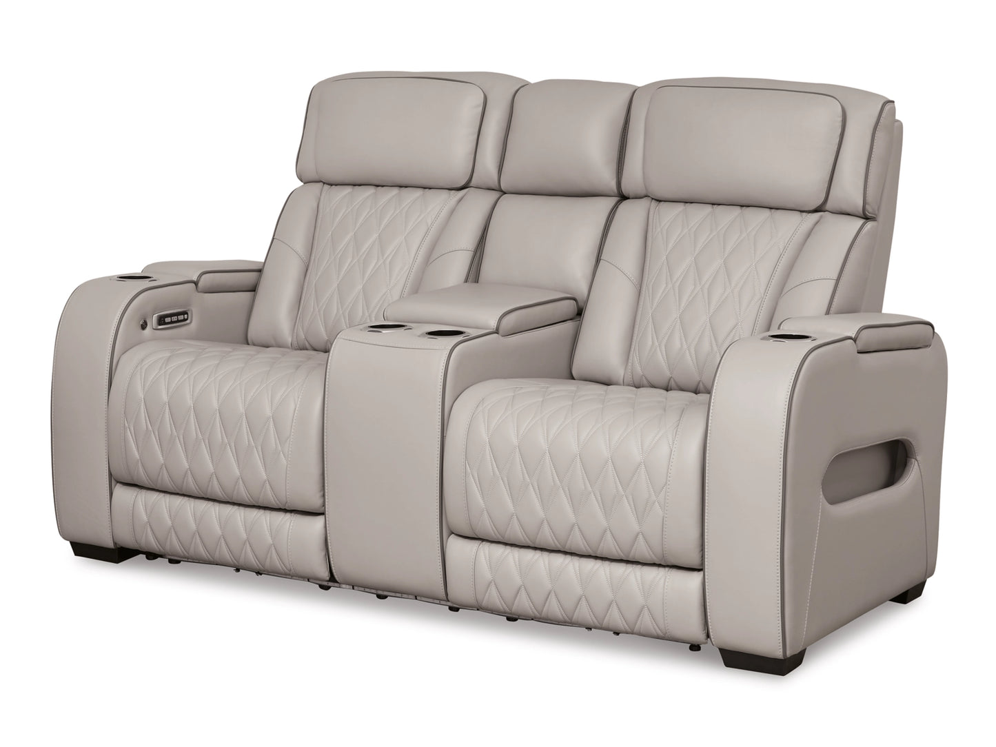 Broadmoor Dual Power Leather Reclining Loveseat with Console - Gray