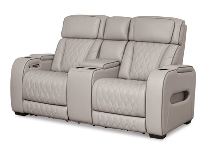 Broadmoor Dual Power Leather Reclining Loveseat with Console - Gray