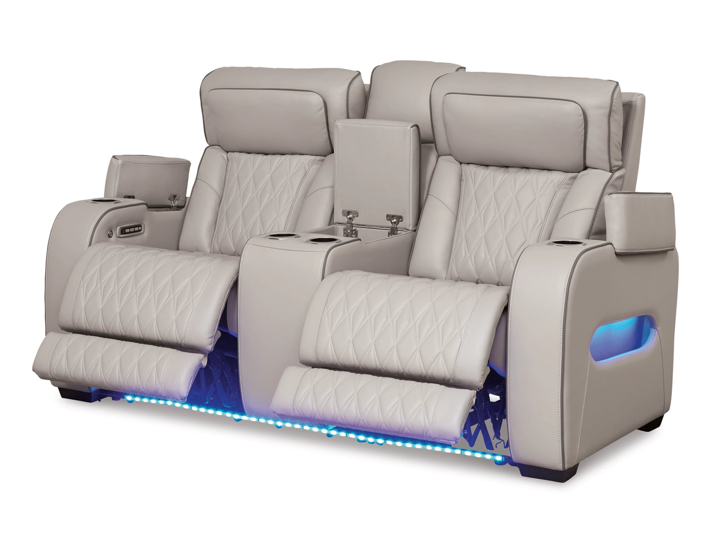 Broadmoor Dual Power Leather Reclining Loveseat with Console - Gray