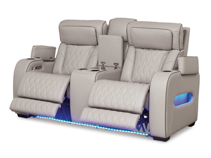 Broadmoor Dual Power Leather Reclining Loveseat with Console - Gray