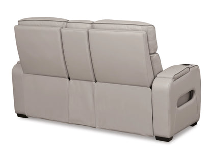 Broadmoor Dual Power Leather Reclining Loveseat with Console - Gray