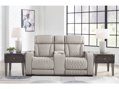 Broadmoor Dual Power Leather Reclining Loveseat with Console - Gray