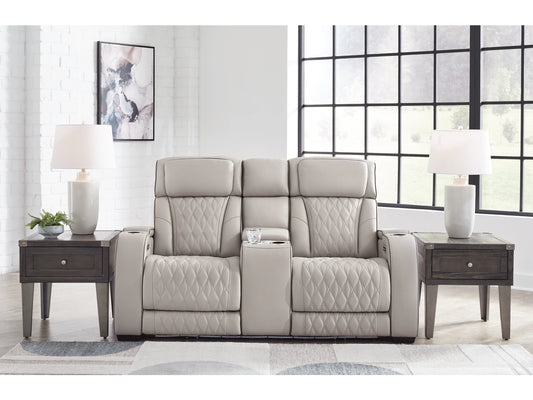 Broadmoor Dual Power Leather Reclining Loveseat with Console - Gray