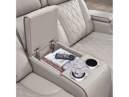 Broadmoor Dual Power Leather Reclining Loveseat with Console - Gray