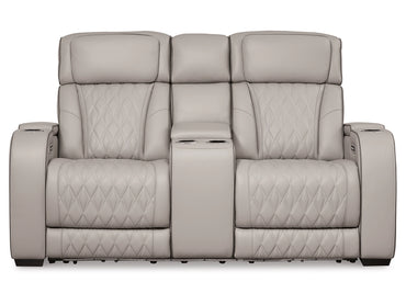 Broadmoor Dual Power Leather Reclining Loveseat with Console - Gray