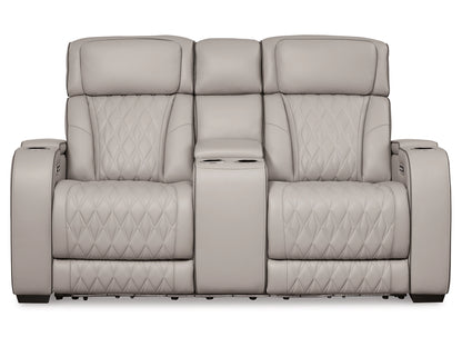 Broadmoor Dual Power Leather Reclining Loveseat with Console - Gray