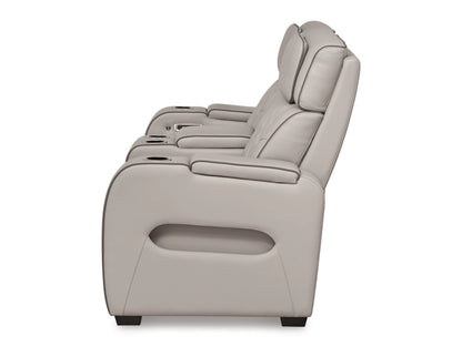 Broadmoor Dual Power Leather Reclining Loveseat with Console - Gray