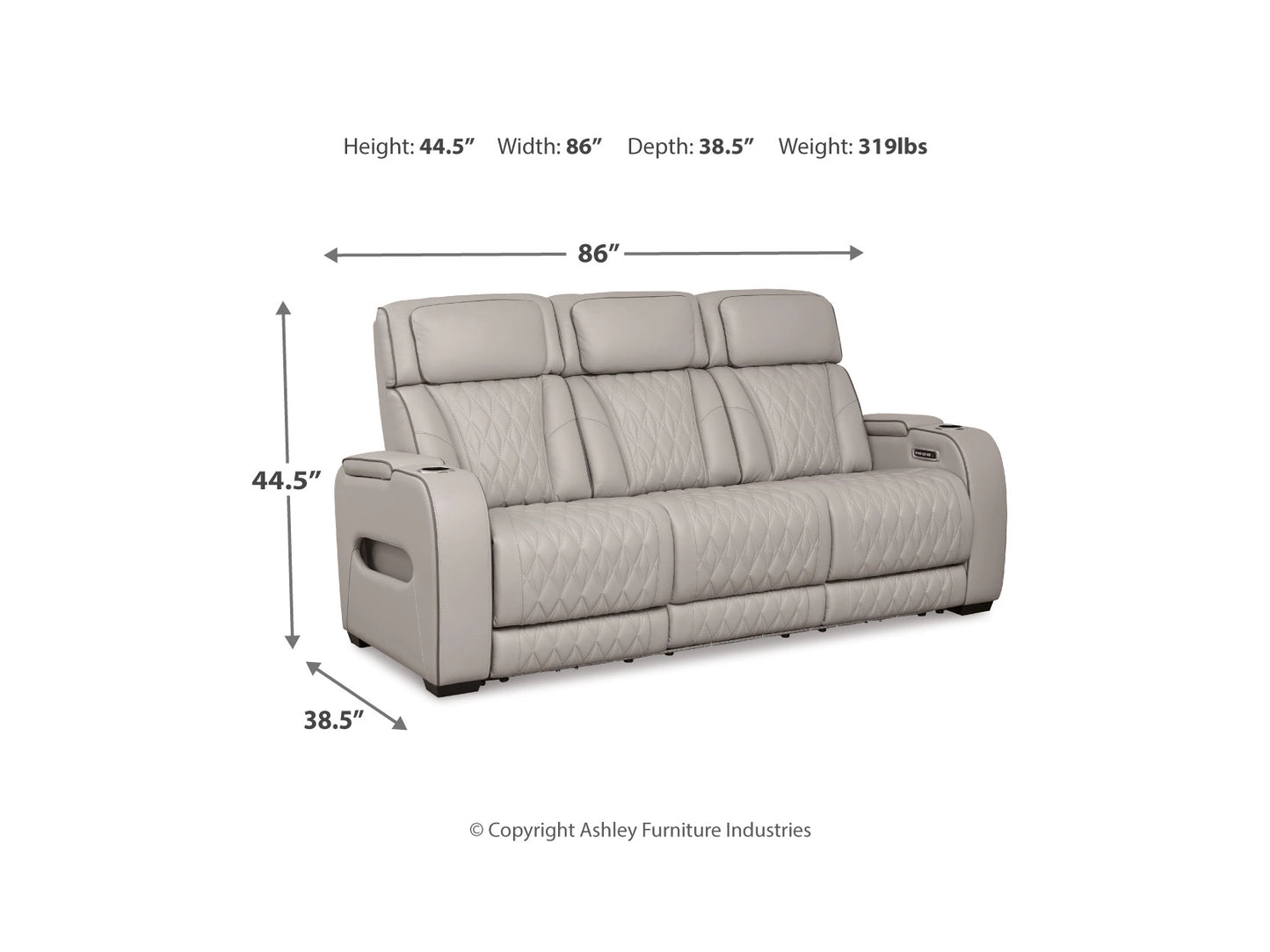 Broadmoor Dual Power Leather Reclining Sofa - Gray