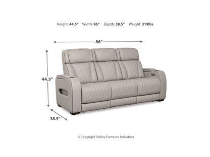 Broadmoor Dual Power Leather Reclining Sofa - Gray