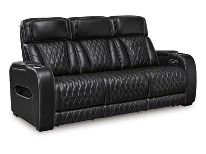Broadmoor Dual Power Leather Reclining Sofa - Black