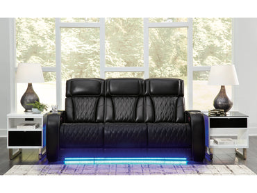 Broadmoor Dual Power Leather Reclining Sofa - Black