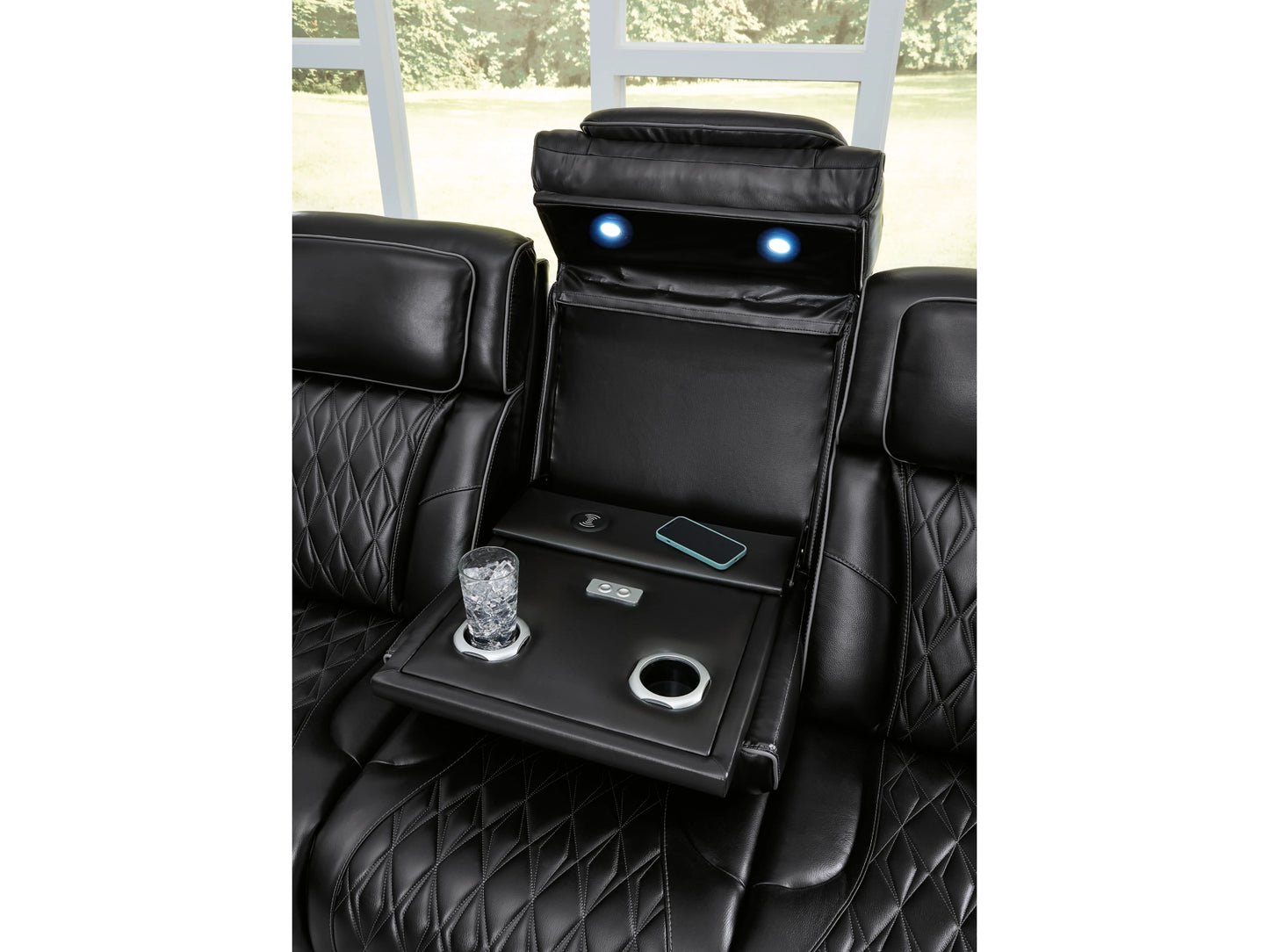 Broadmoor Dual Power Leather Reclining Sofa - Black