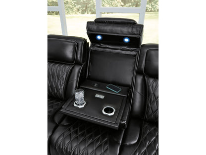Broadmoor Dual Power Leather Reclining Sofa - Black