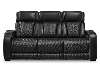 Broadmoor Dual Power Leather Reclining Sofa - Black