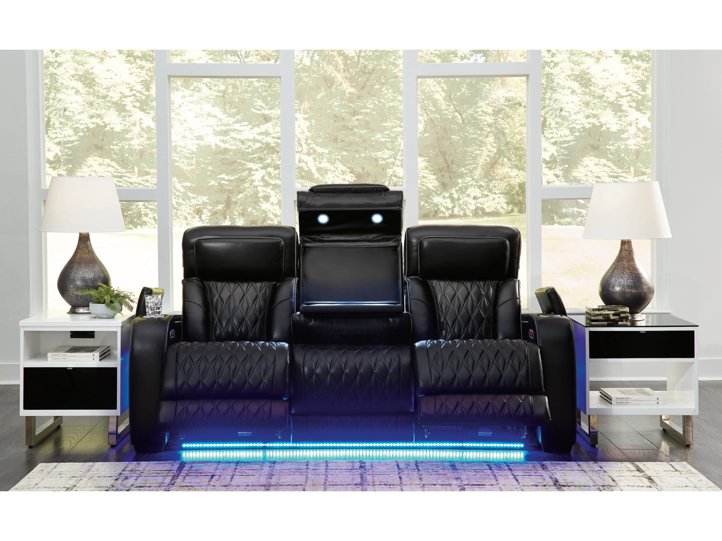 Broadmoor Dual Power Leather Reclining Sofa - Black