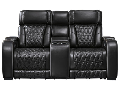 Broadmoor Dual Power Leather Reclining Loveseat with Console - Black