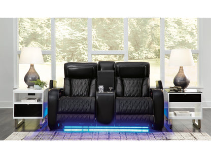 Broadmoor Dual Power Leather Reclining Loveseat with Console - Black