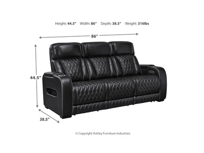 Broadmoor Dual Power Leather Reclining Sofa - Black