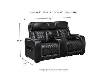 Broadmoor Dual Power Leather Reclining Loveseat with Console - Black