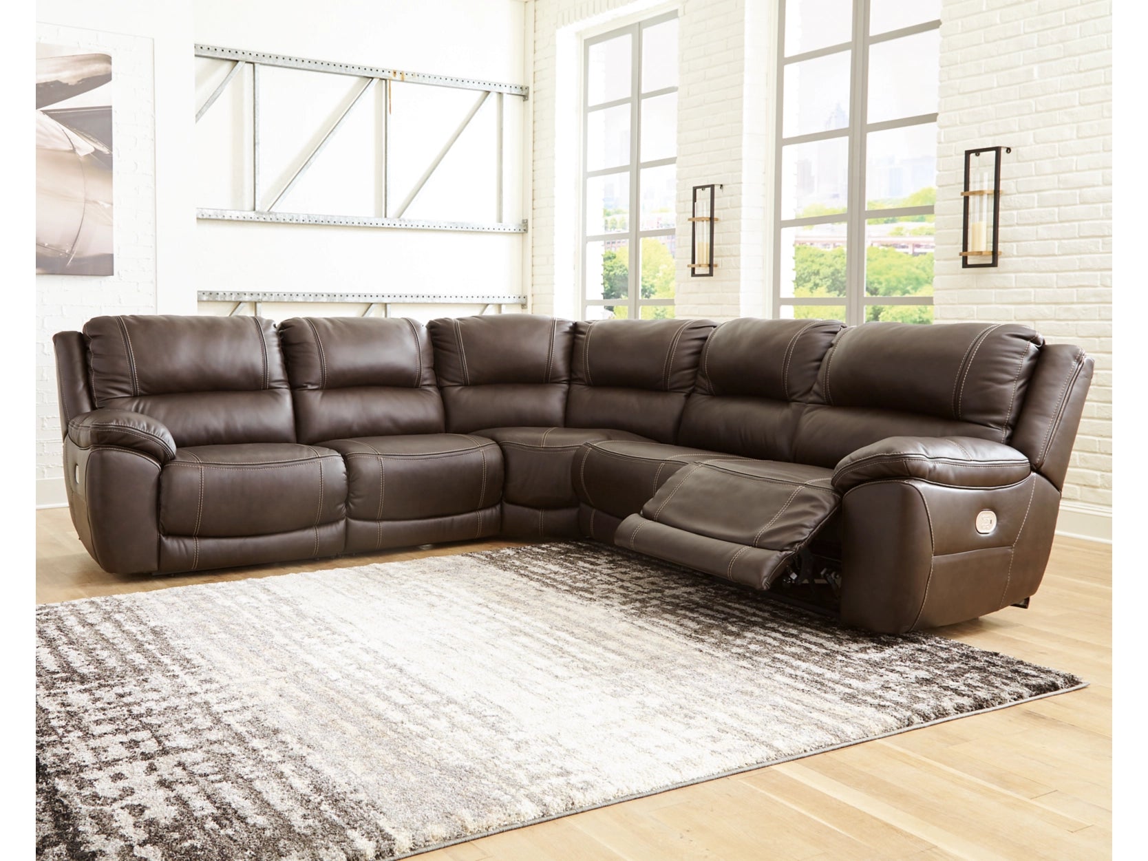 Dunleith 5-Piece Dual Power Leather Modular Reclining Sectional - Choc ...