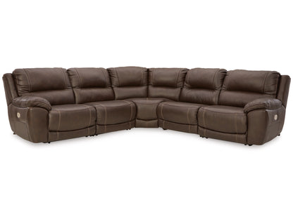 Dunleith 5-Piece Dual Power Leather Modular Reclining Sectional - Chocolate