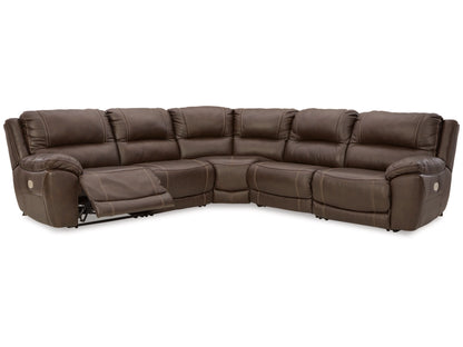 Dunleith 5-Piece Dual Power Leather Modular Reclining Sectional - Chocolate