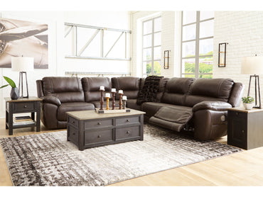Dunleith 5-Piece Dual Power Leather Modular Reclining Sectional - Chocolate