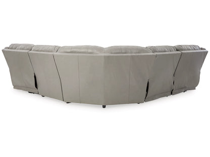 Dunleith 5-Piece Dual Power Leather Modular Reclining Sectional - Gray