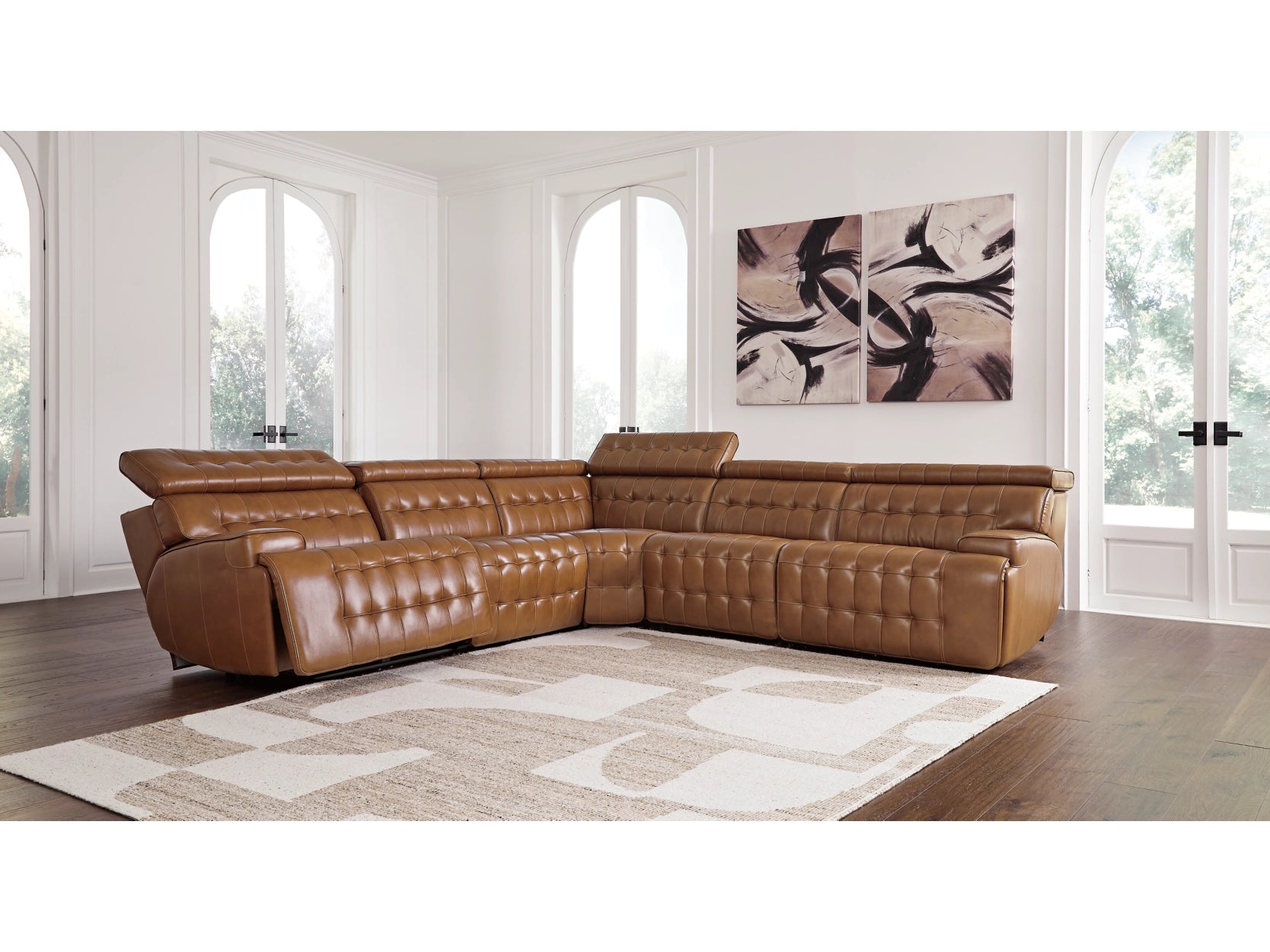 Colorado 5-Piece Dual Power Leather Reclining Modular Sectional - Choc ...