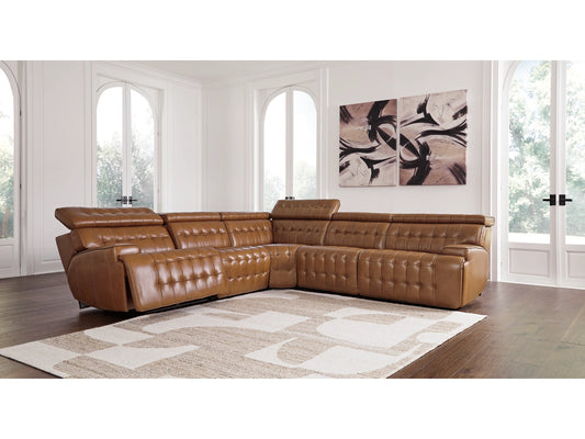 Colorado 5-Piece Dual Power Leather Reclining Modular Sectional - Chocolate