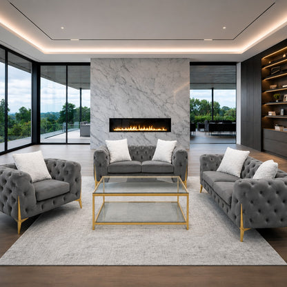 Vegas Luxury Modern Gray Velvet 2pc Sofa Set