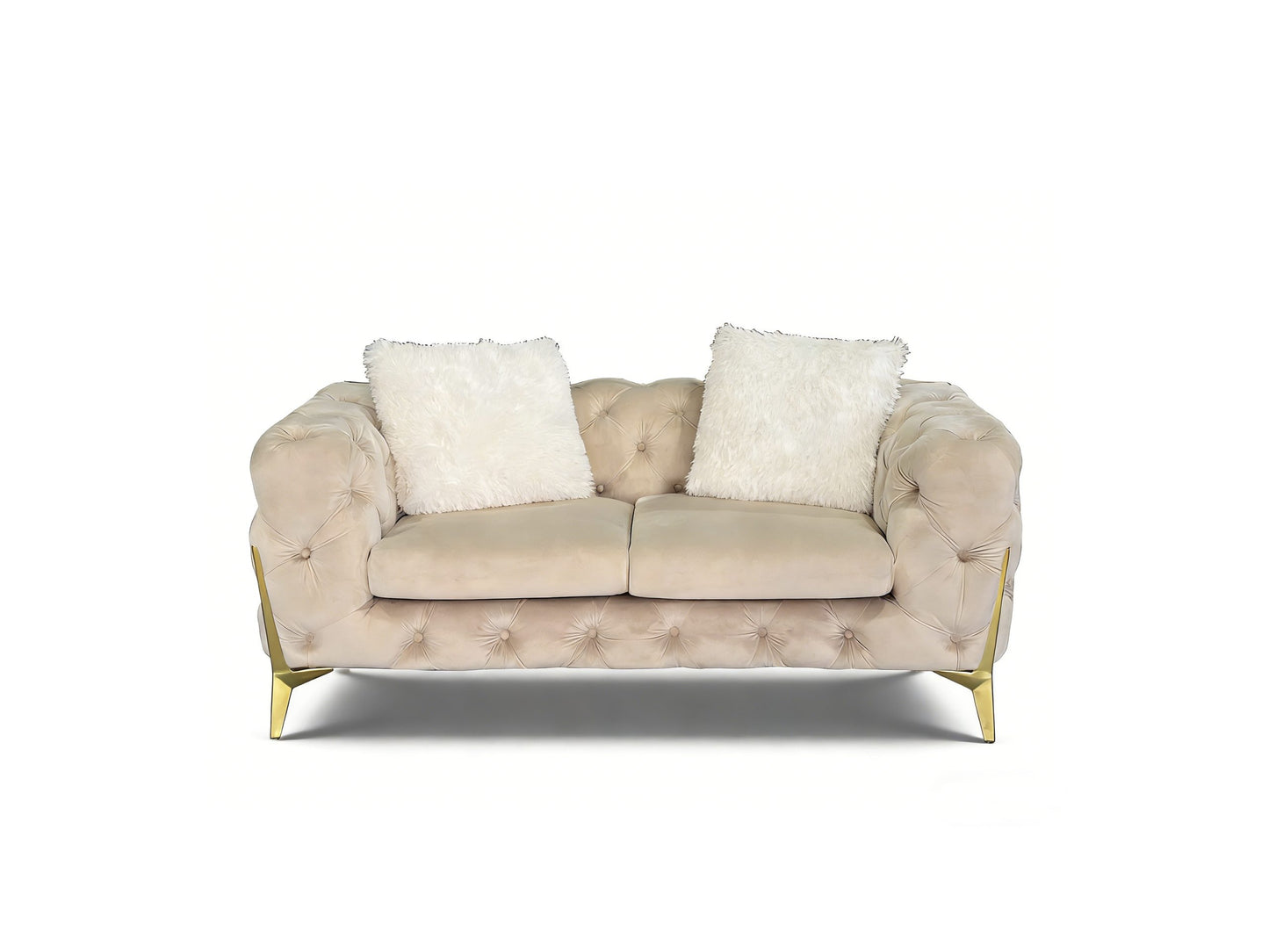 Vegas Luxury Modern Beige Velvet Loveseat
