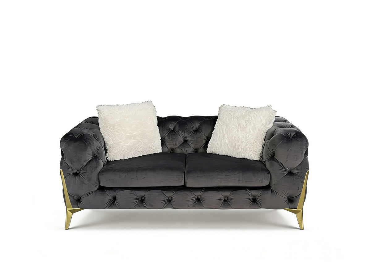 Vegas Luxury Modern Gray Velvet Loveseat