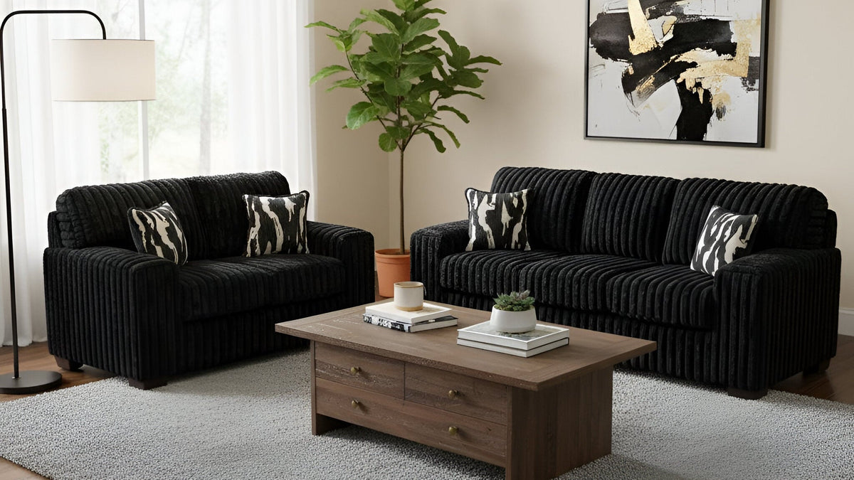 Sofa and Loveseat (Black) Living Room Set
