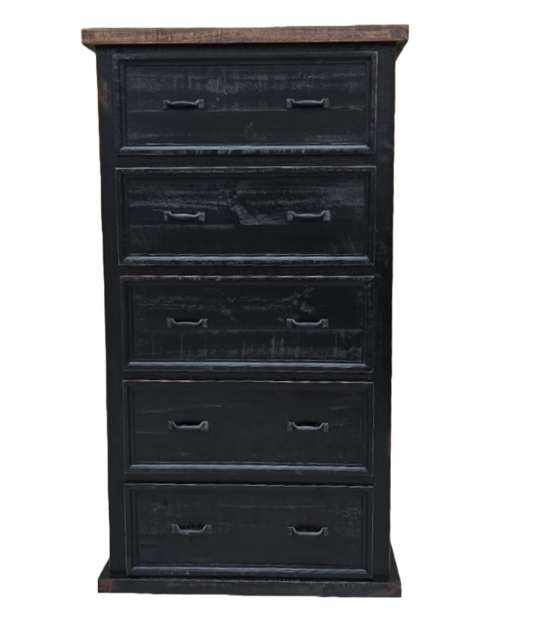 Rustic Farmhouse Chest (5 Drawers) - Black