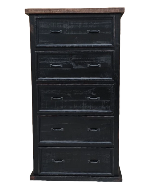 Rustic Farmhouse Chest (5 Drawers) - Black