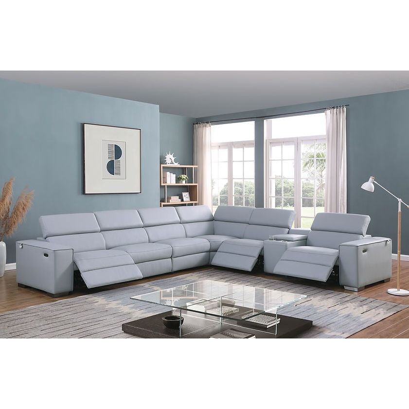 Picasso Reclining Sectional 7-Piece (Light Blue)